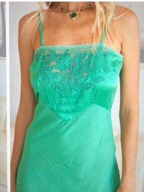 Chasing Unicorns Emerald Green Slip Dress with Lace Embroidery